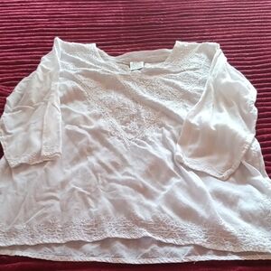 Women's White Crochet-Detail V-Neck Top